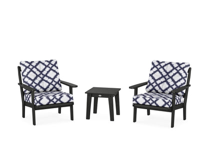 POLYWOOD® Mission 3-Piece Deep Seating Set in Black / Trellis Navy