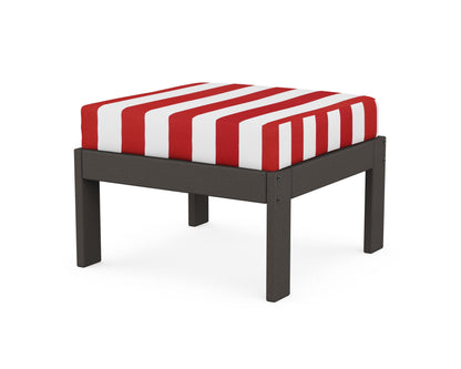 POLYWOOD® Vineyard Modular Ottoman in Vintage Coffee / Cabana Stripe Crimson