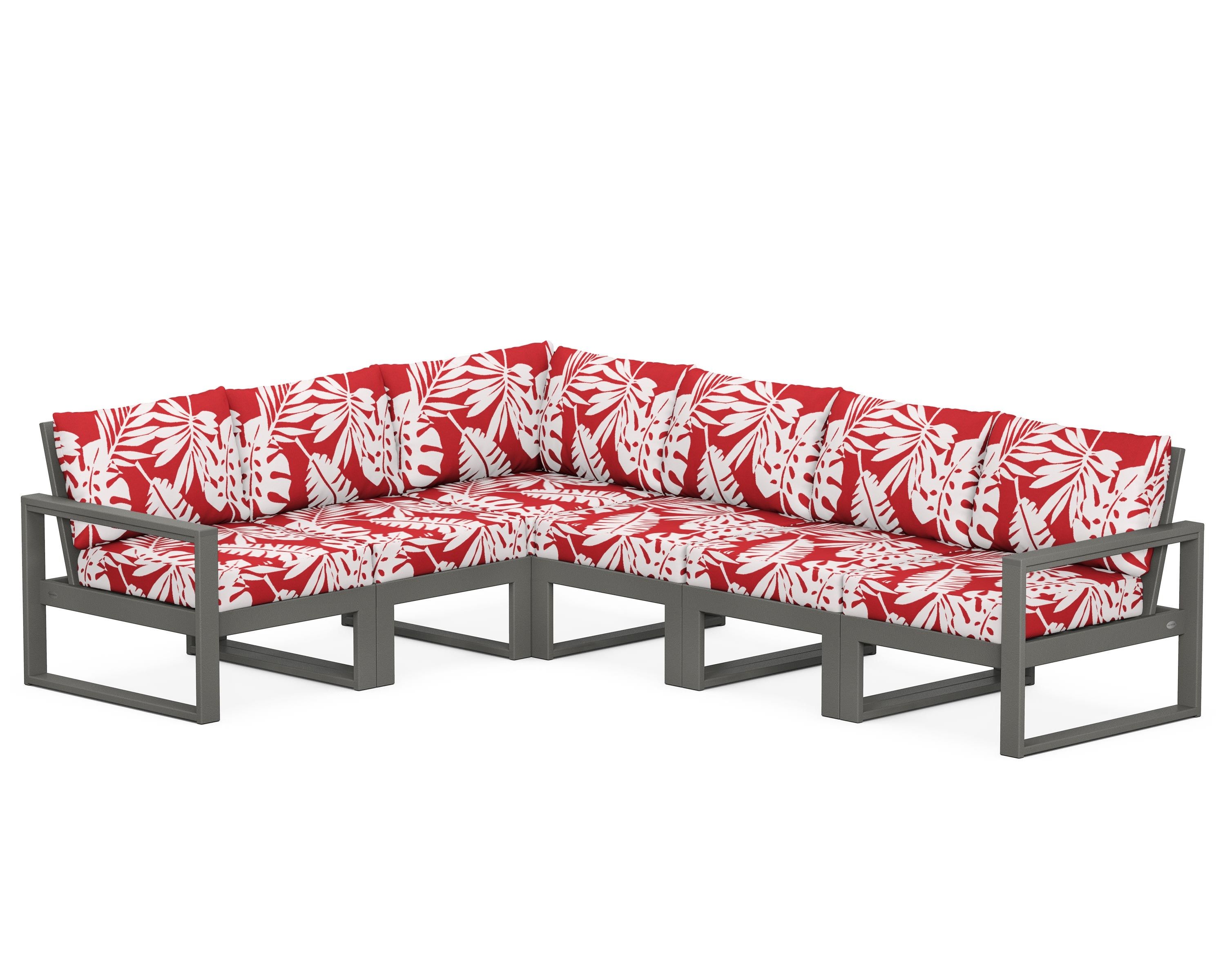 POLYWOOD® EDGE 6-Piece Modular Deep Seating Set in Slate Grey / Leaf Crimson