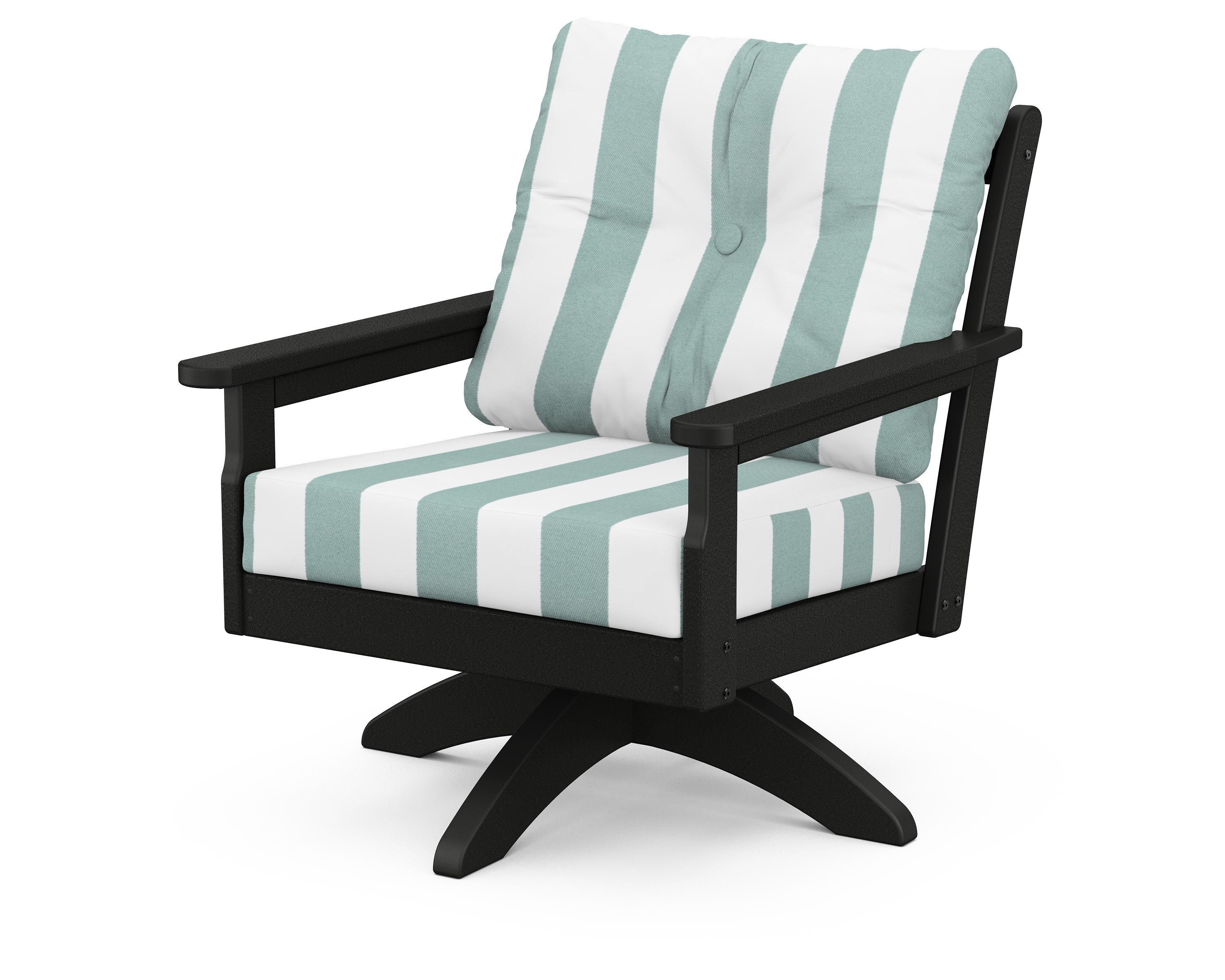 POLYWOOD® Vineyard Deep Seating Swivel Chair in Black / Cabana Stripe Glacier Spa