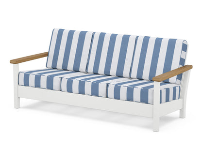 POLYWOOD® Harbour Deep Seating Sofa in White / Natural / Cabana Stripe Sky Blue