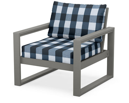 POLYWOOD® EDGE Club Chair in Slate Grey / Buffalo Plaid Marine Indigo