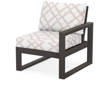 POLYWOOD® EDGE Modular Right Arm Chair in Vintage Coffee / Trellis Dune Burlap