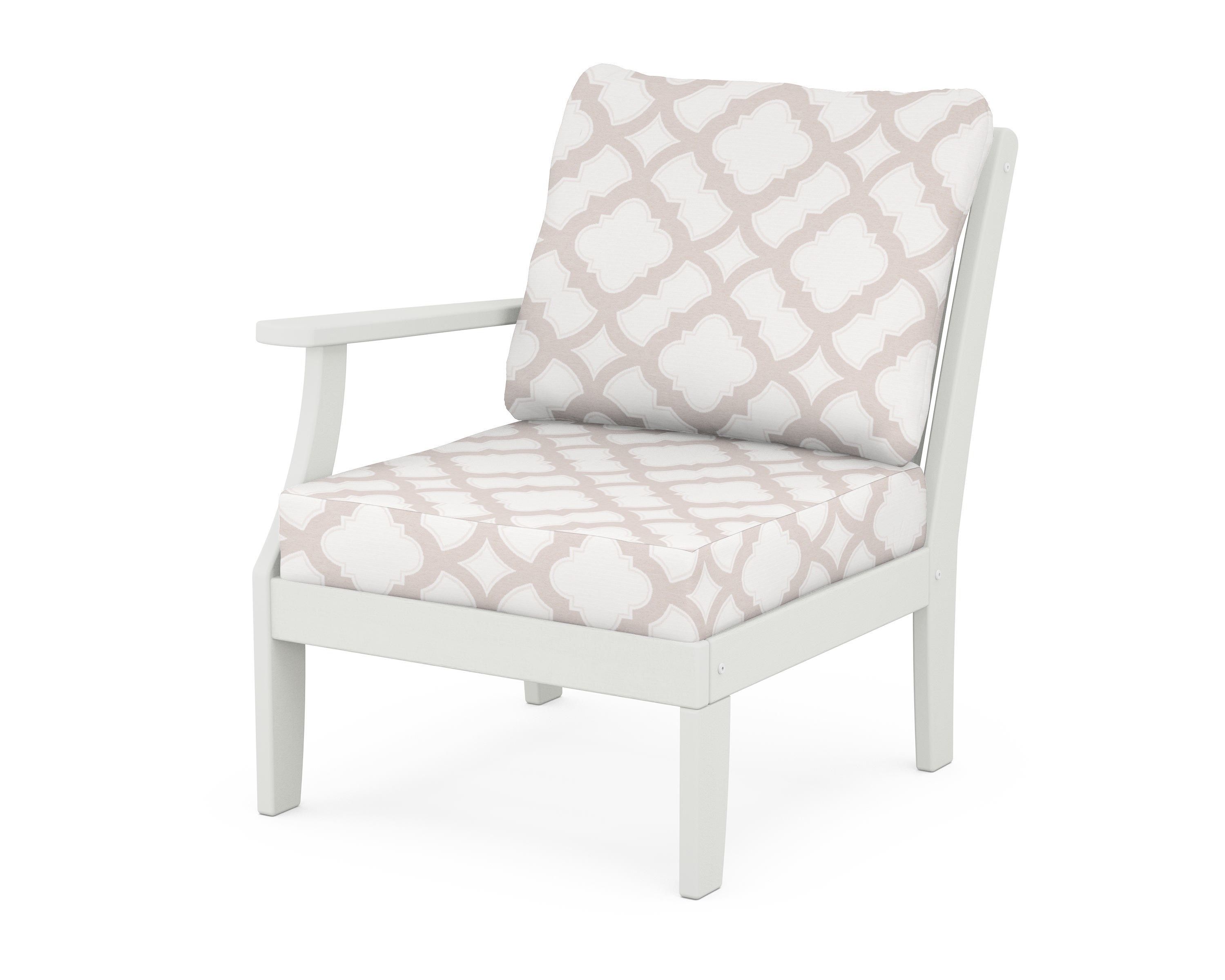 POLYWOOD® Braxton Modular Left Arm Chair in Vintage White / Trellis Dune Burlap