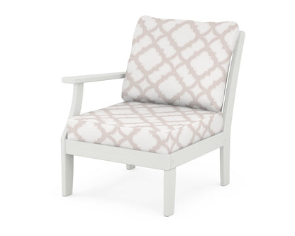 POLYWOOD® Braxton Modular Left Arm Chair in Vintage White / Trellis Dune Burlap