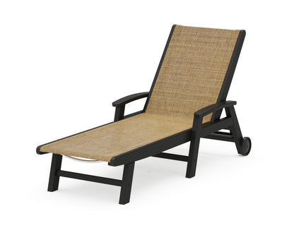 POLYWOOD® Coastal Chaise with Wheels in Black / Burlap Sling