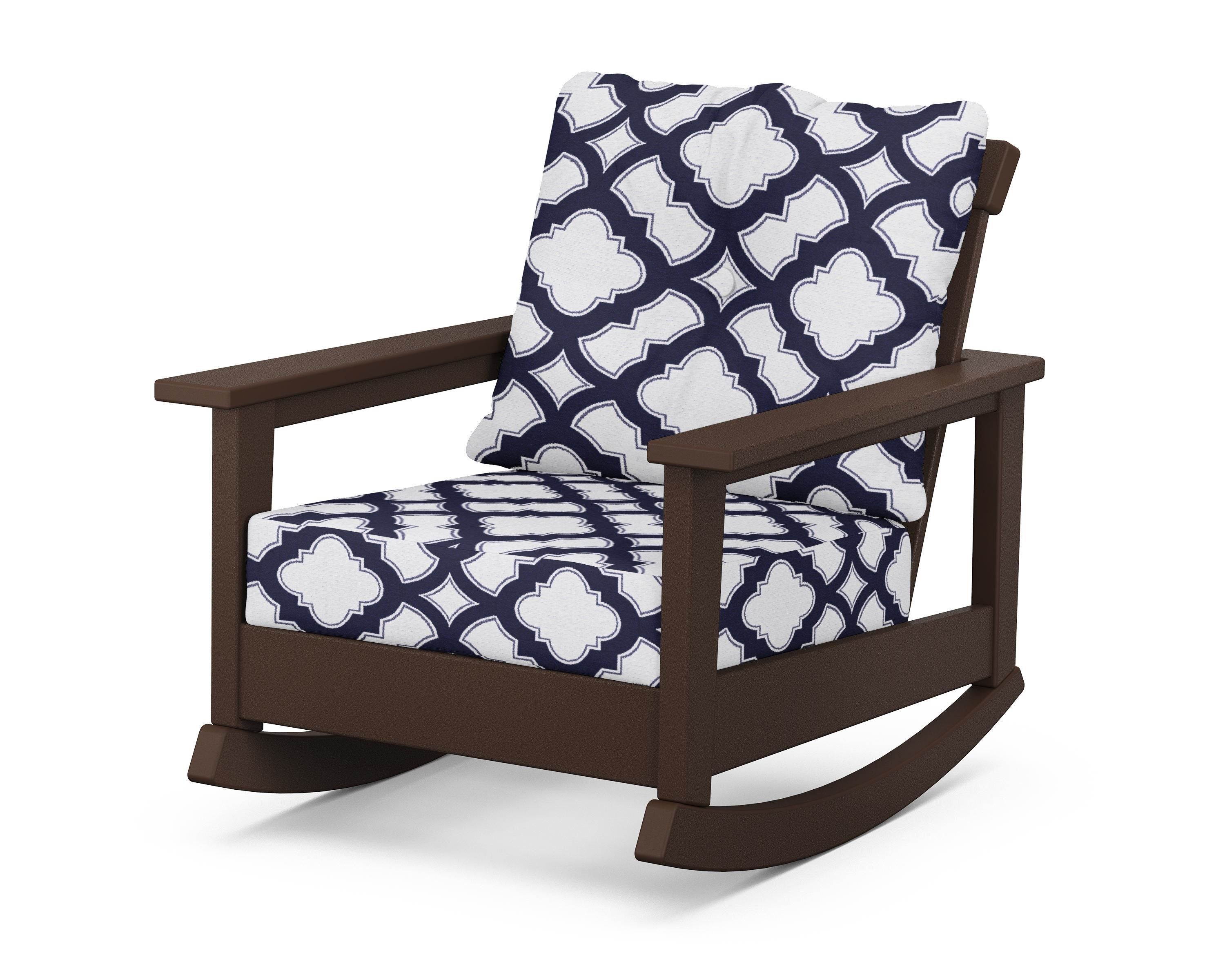 POLYWOOD® Prescott Deep Seating Rocking Chair in Mahogany / Trellis Navy
