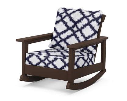 POLYWOOD® Prescott Deep Seating Rocking Chair in Mahogany / Trellis Navy