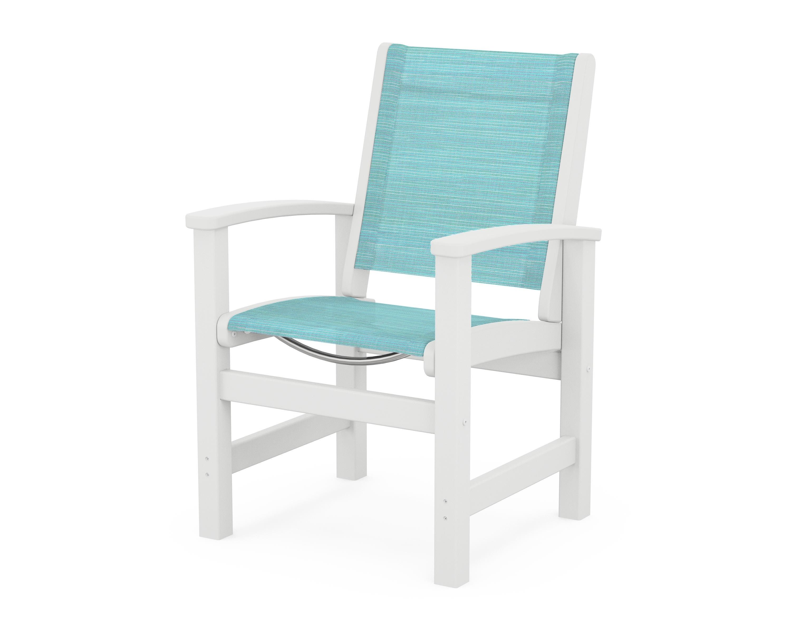 POLYWOOD® Coastal Dining Chair in White / Dupioni Aquamarine Sling