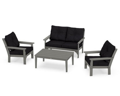POLYWOOD® Vineyard 4-Piece Deep Seating Set in Slate Grey / Midnight Linen