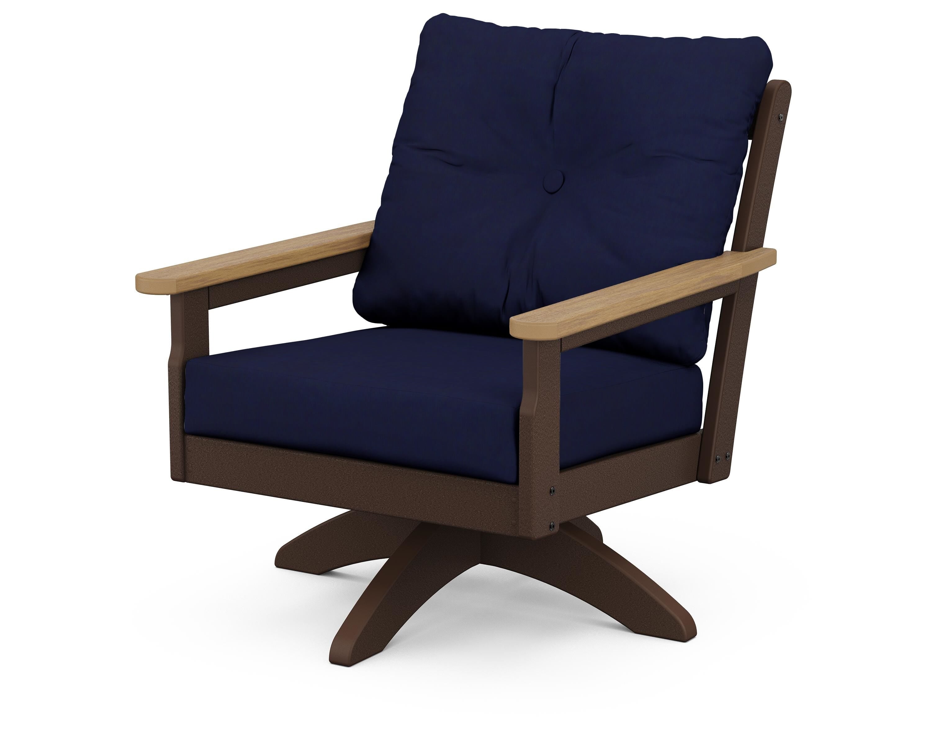 POLYWOOD® Vineyard Deep Seating Swivel Chair in Mahogany / Natural / Navy