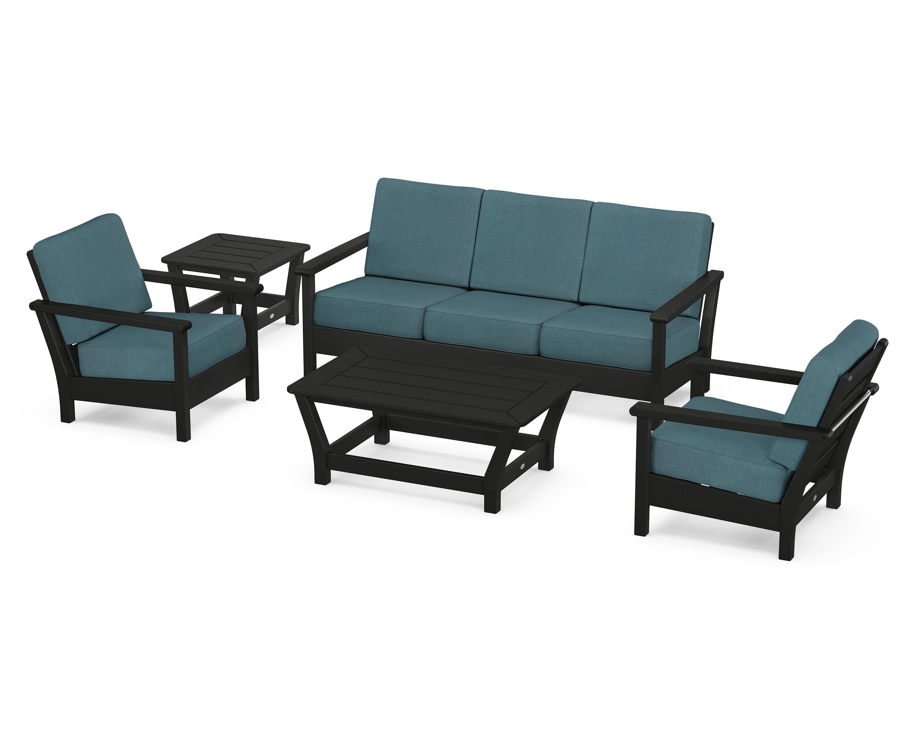 POLYWOOD® Harbour 5-Piece Deep Seating Set in Black / Ocean Teal