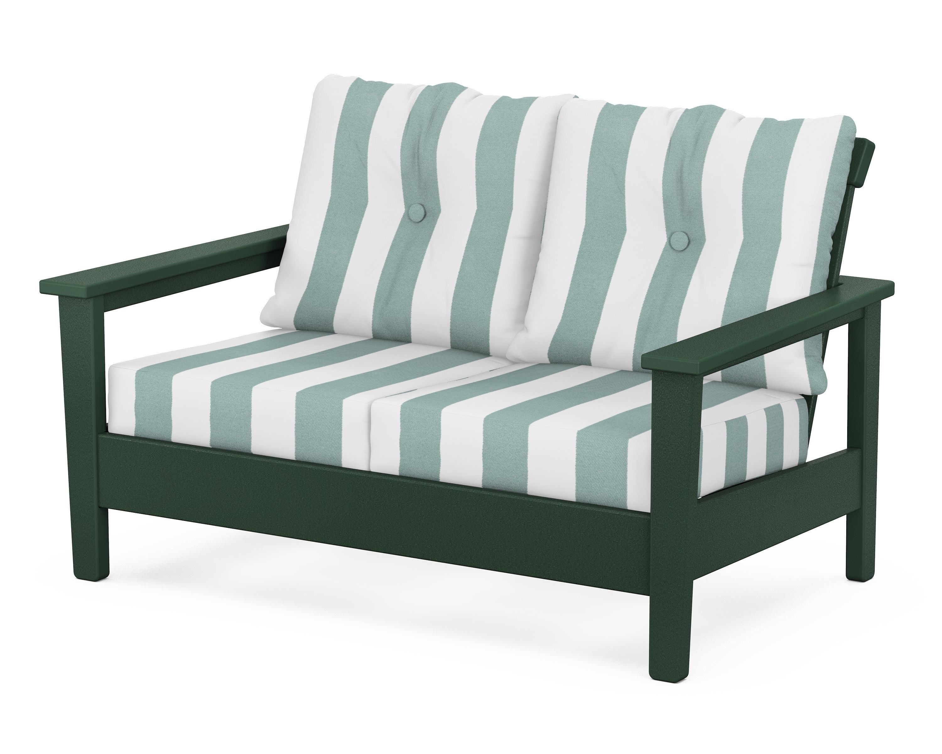 POLYWOOD® Prescott Deep Seating Loveseat in Green / Cabana Stripe Glacier Spa