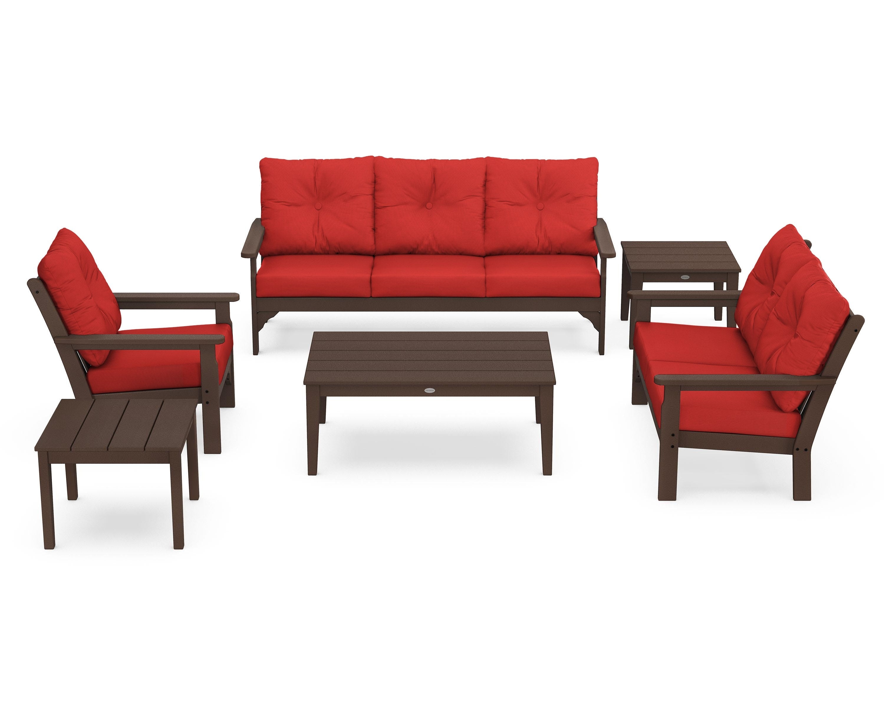POLYWOOD® Vineyard 6-Piece Deep Seating Set in Mahogany / Crimson Linen