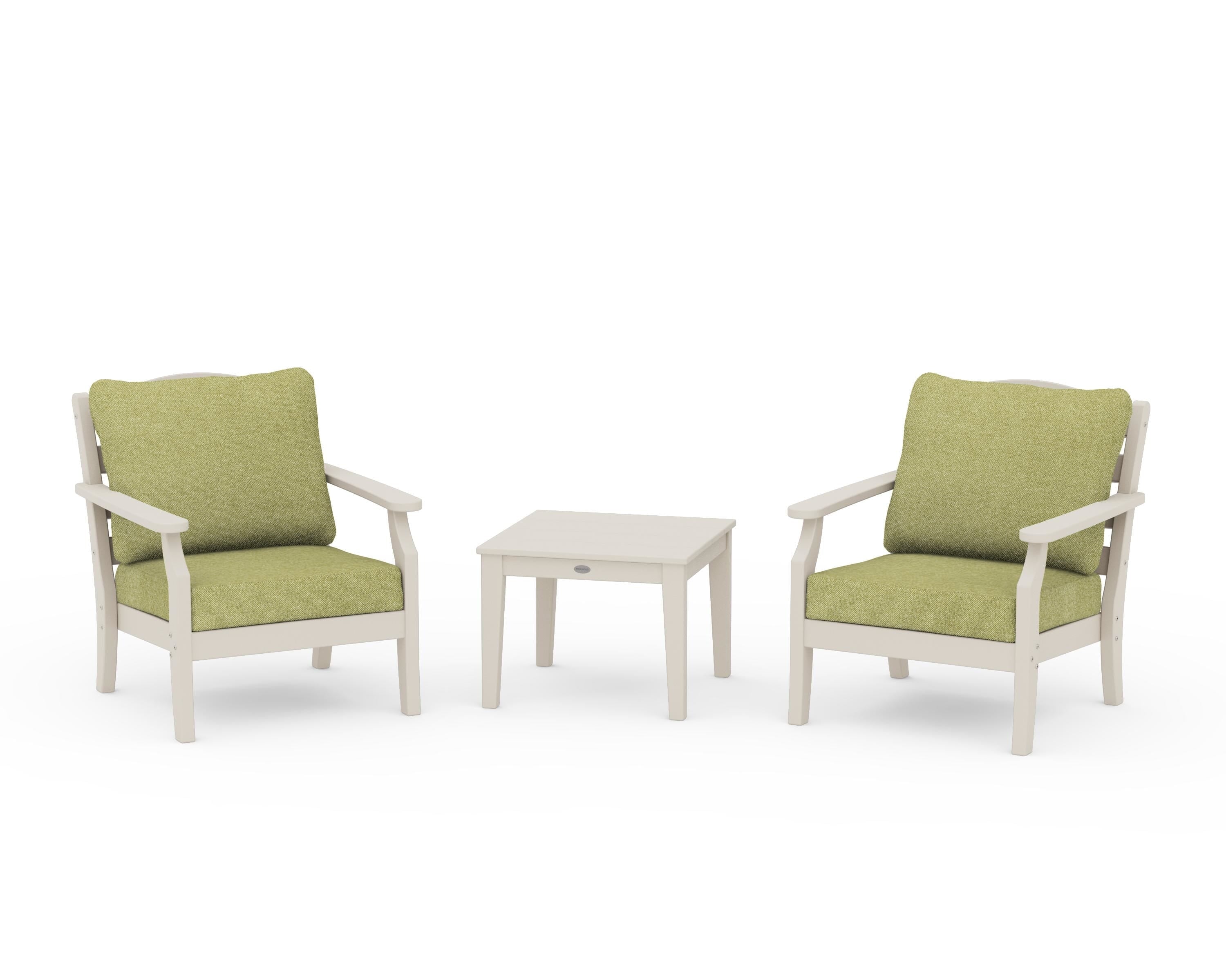 Draper James™ by  POLYWOOD® Savannah 3-Piece Deep Seating Set in Sand / Chartreuse Boucle