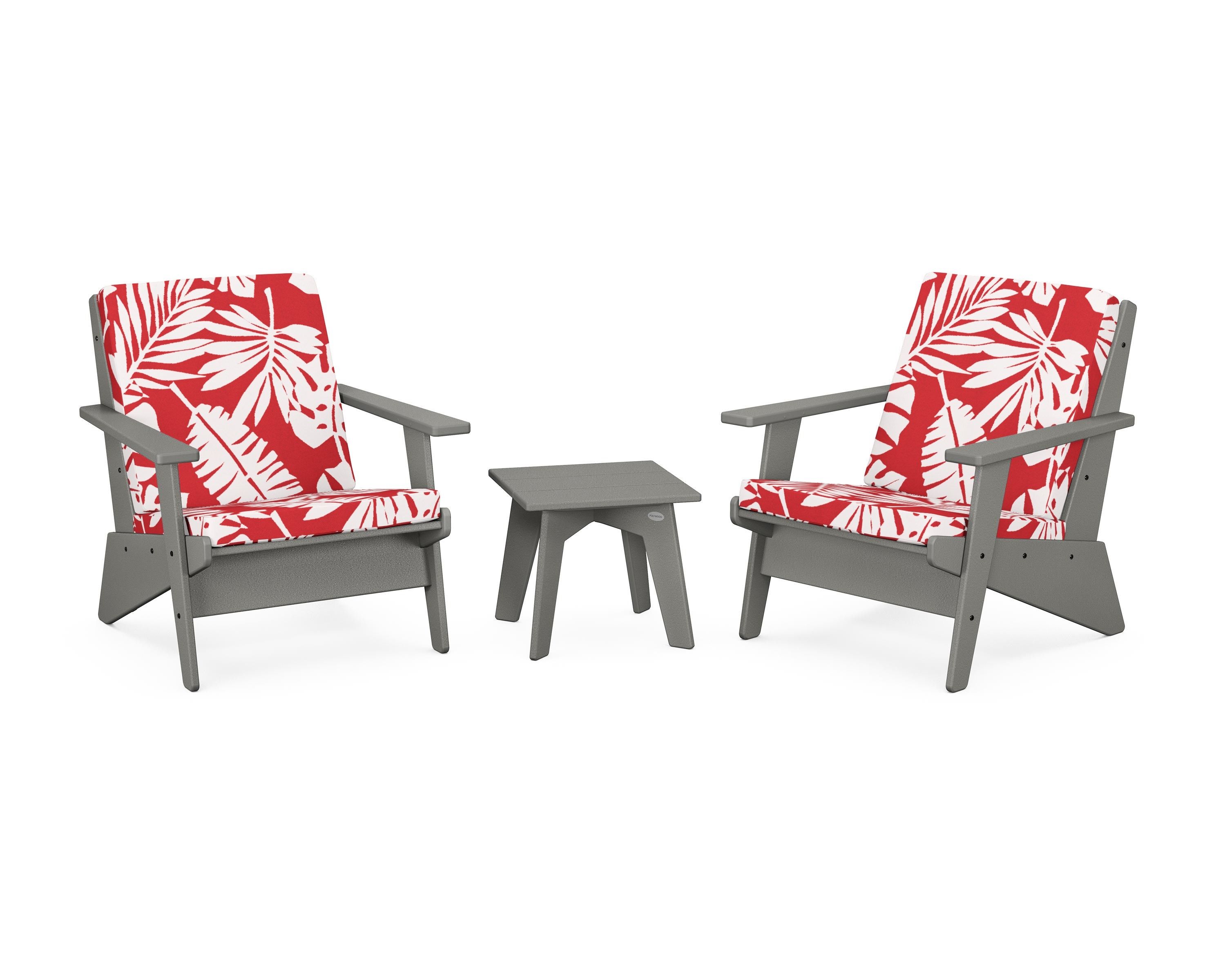 POLYWOOD® Riviera Modern Lounge 3-Piece Set in Slate Grey / Leaf Crimson