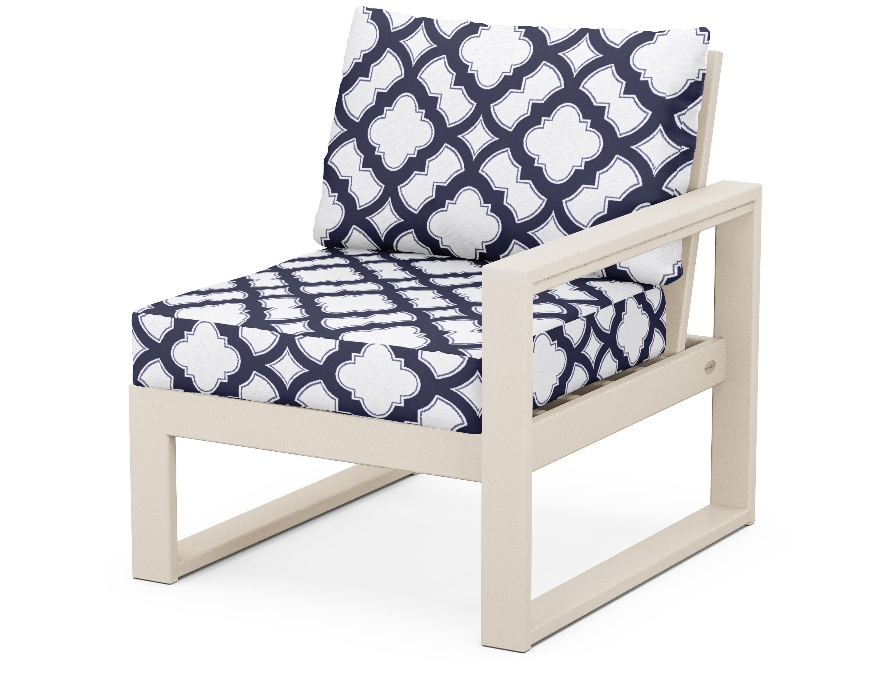 POLYWOOD® EDGE Modular Right Arm Chair in Sand / Trellis Navy
