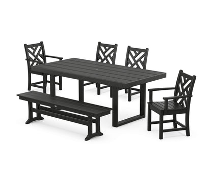 POLYWOOD® Chippendale 6-Piece Dining Set with Bench in Black