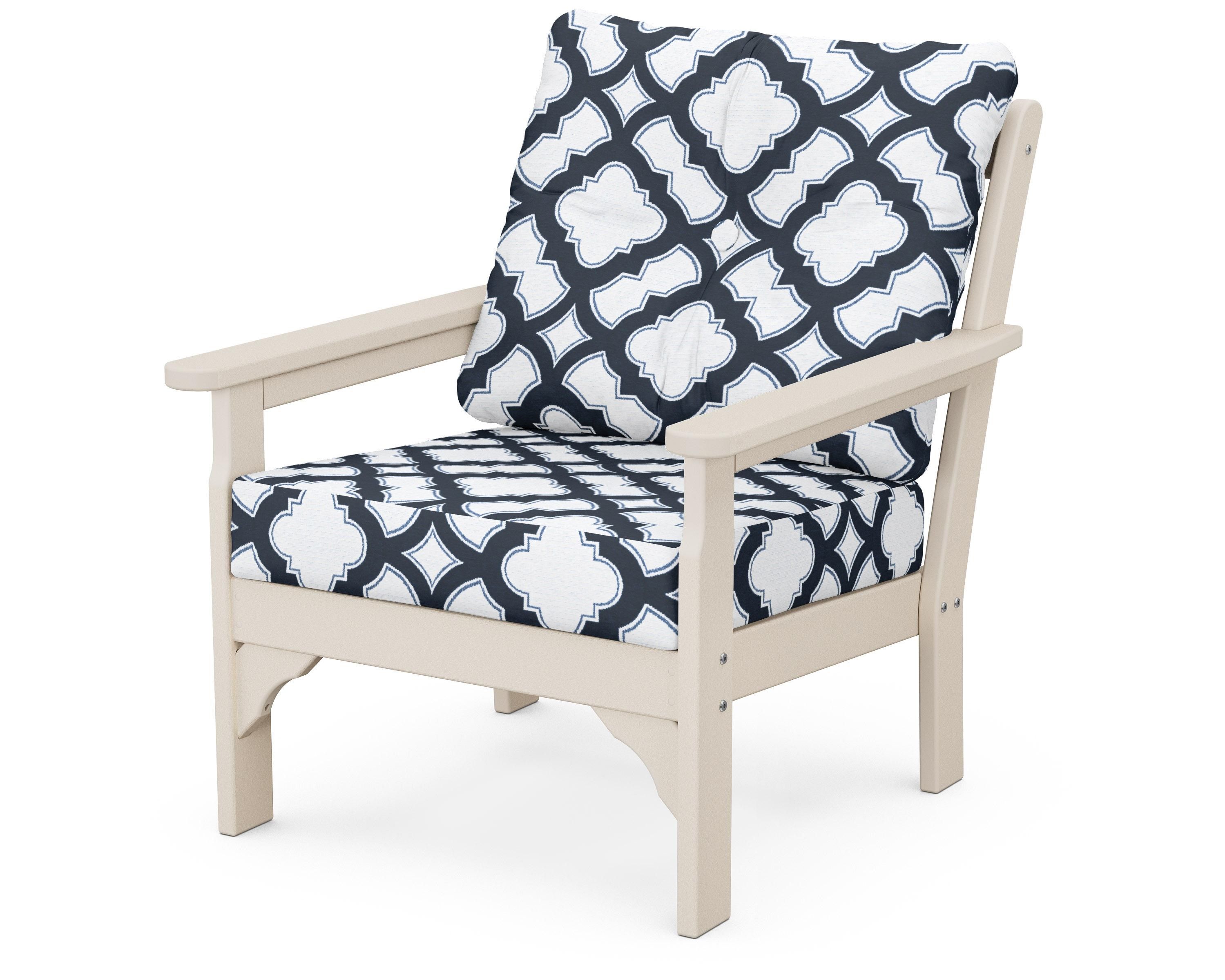 POLYWOOD® Vineyard Deep Seating Chair in Sand / Trellis Marine Indigo
