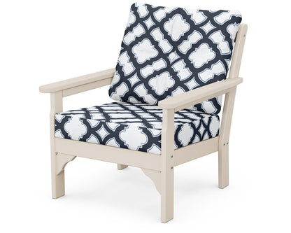 POLYWOOD® Vineyard Deep Seating Chair in Sand / Trellis Marine Indigo