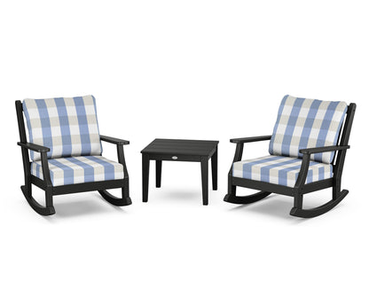Country Living Wovendale 3-Piece Deep Seating Rocker Set in Black / Buffalo Plaid Sky Blue