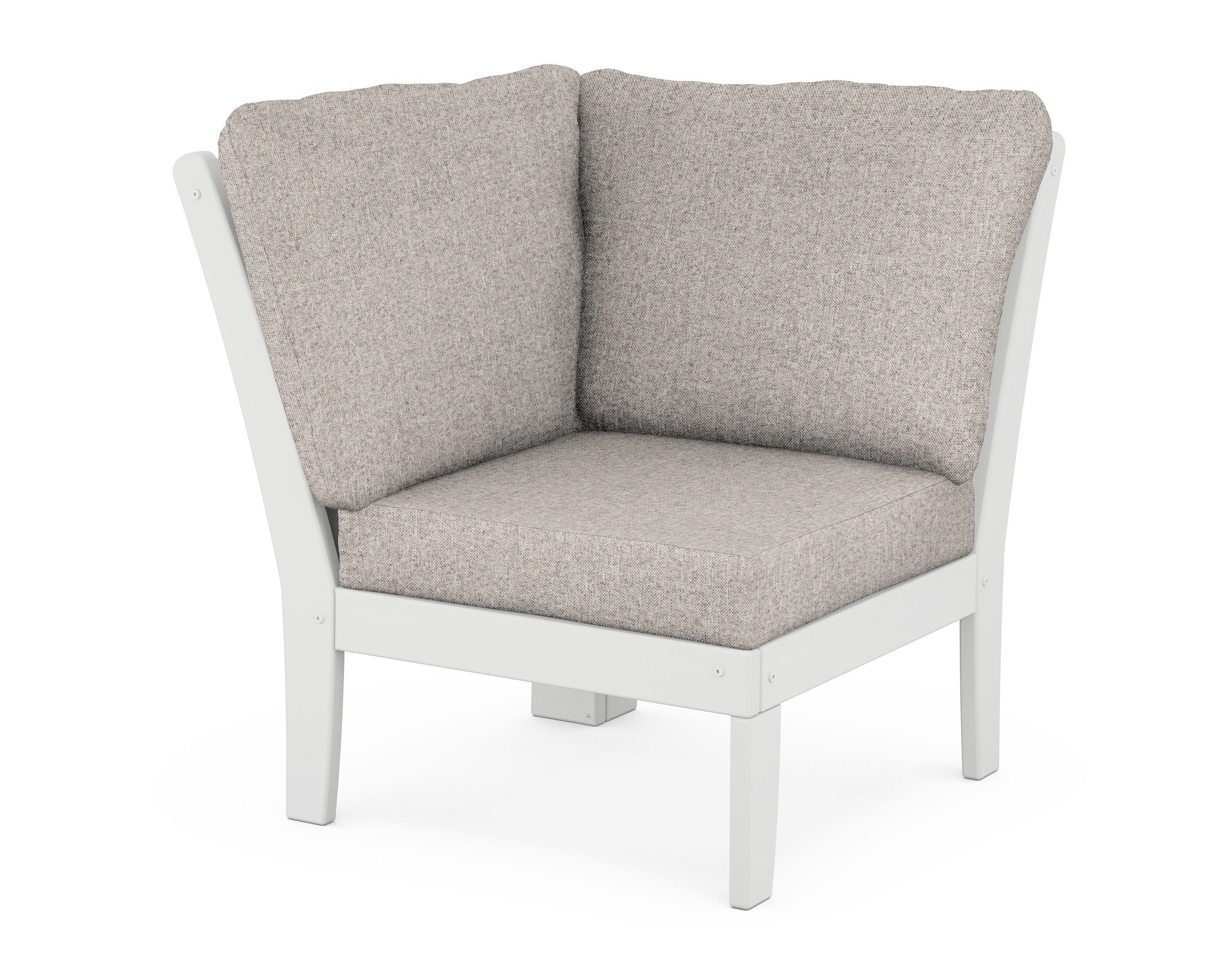 POLYWOOD® Braxton Modular Corner Chair in White / Weathered Tweed