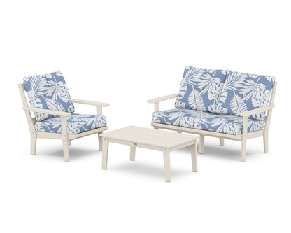 POLYWOOD® Oxford 3-Piece Deep Seating Set with Loveseat in Sand / Leaf Sky Blue