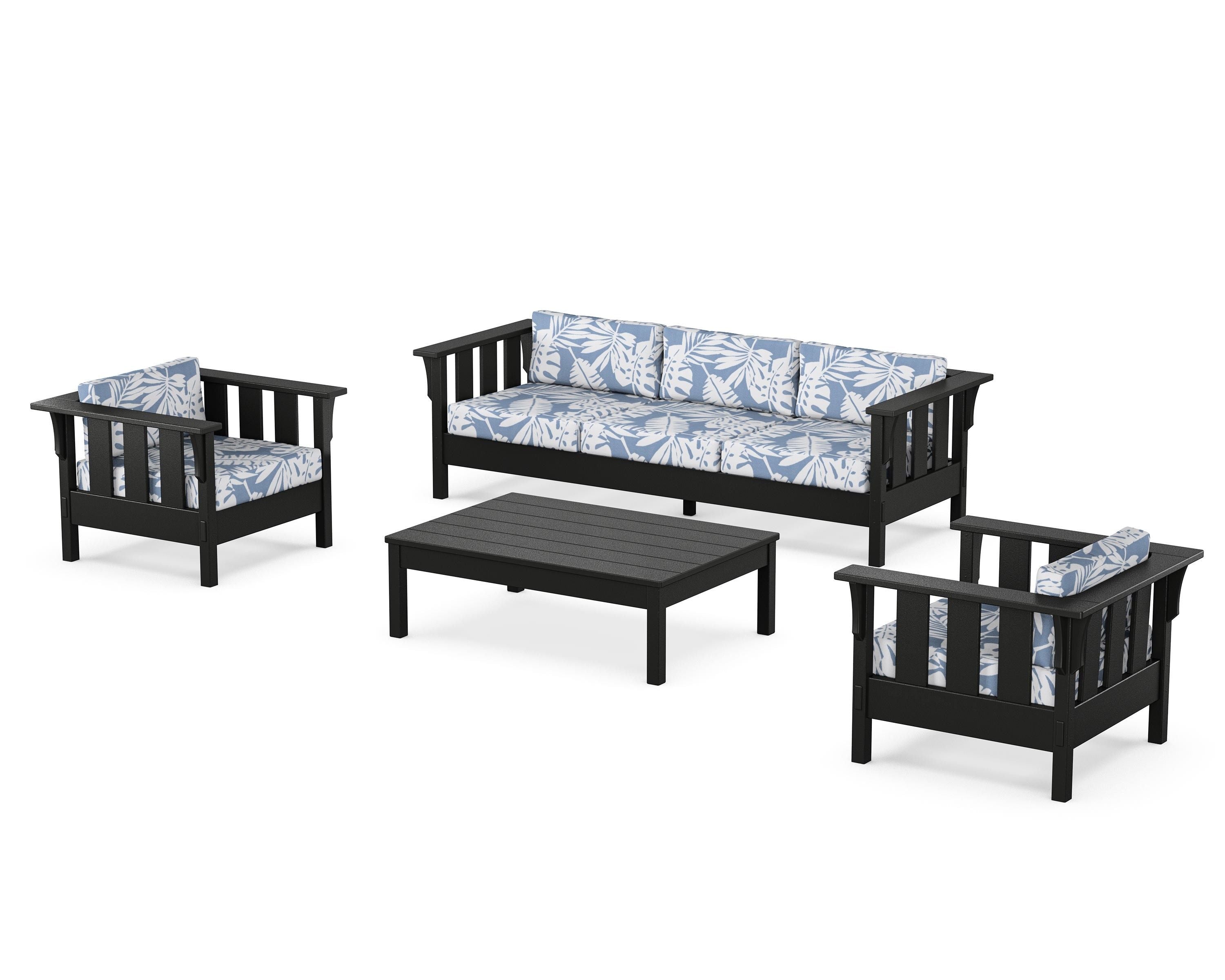 Martha Stewart by POLYWOOD® Acadia 4-Piece Deep Seating Set with Sofa in Black / Leaf Sky Blue
