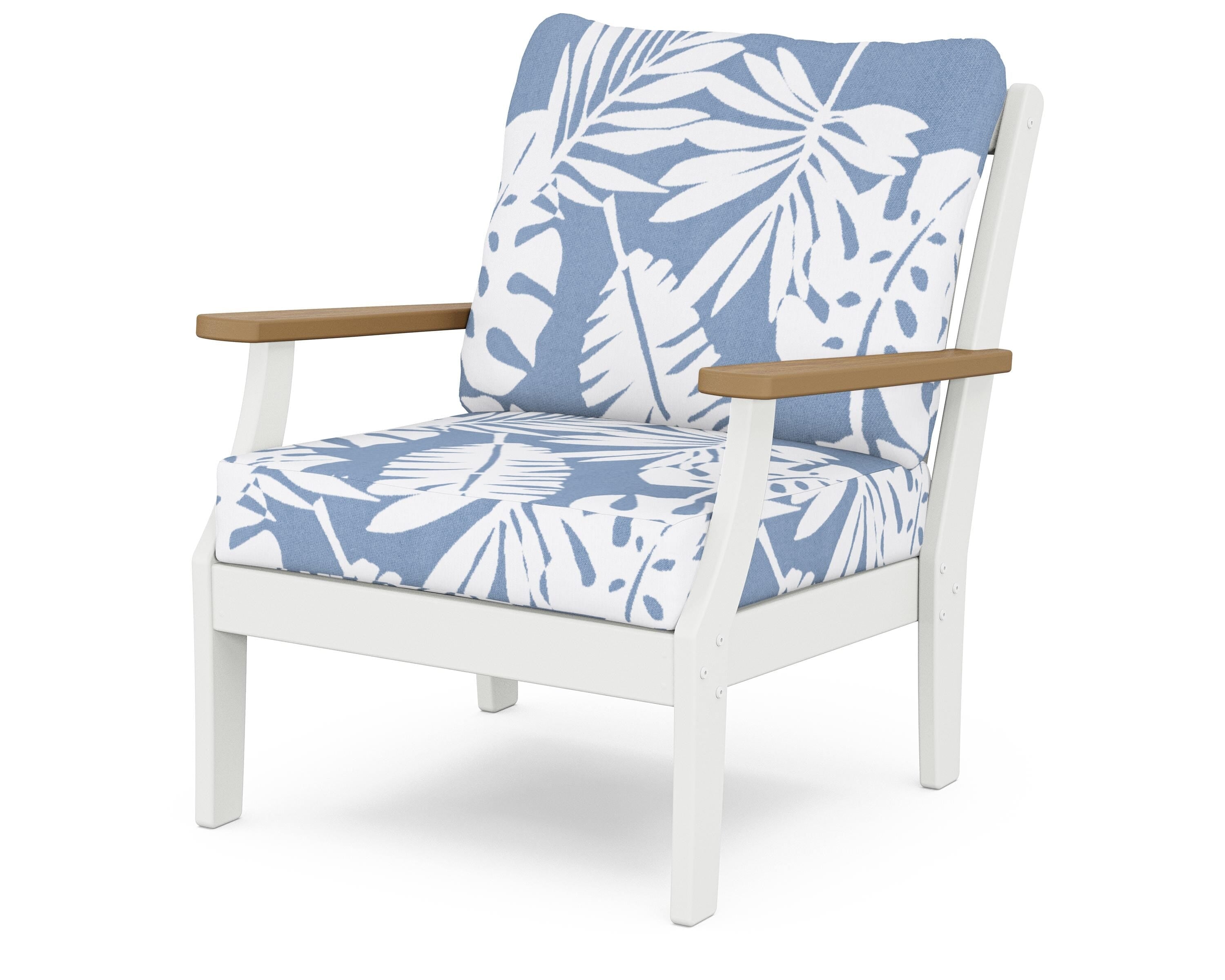 POLYWOOD® Braxton Deep Seating Chair in White / Natural / Leaf Sky Blue