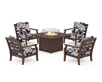Draper James™ by  POLYWOOD® Savannah 5-Piece Deep Seating Set with Fire Pit Table in Mahogany / Leaf Navy