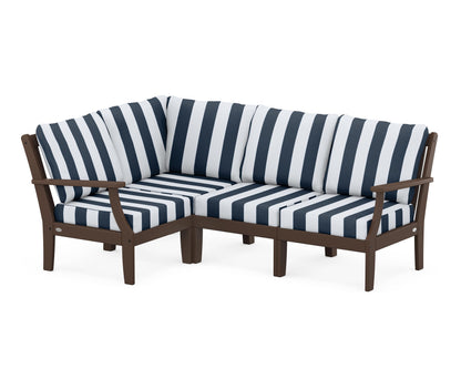 POLYWOOD® Braxton Modular 4-Piece Deep Seating Set in Mahogany / Cabana Stripe Marine Indigo