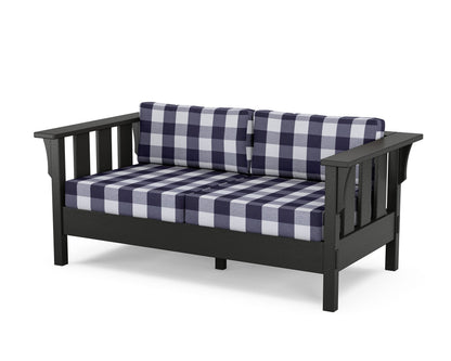 Martha Stewart by POLYWOOD® Acadia Deep Seating Loveseat in Black / Buffalo Plaid Navy