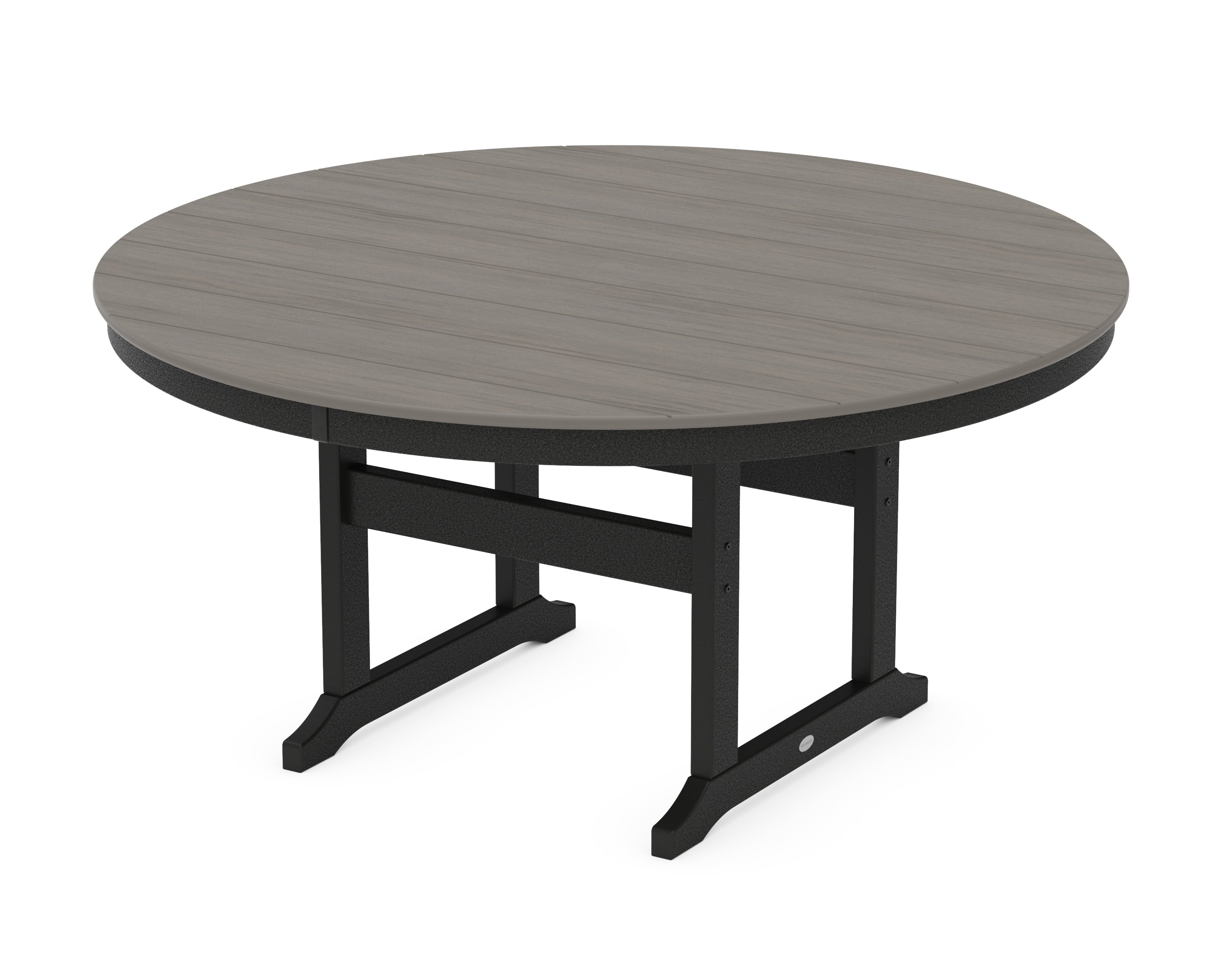 POLYWOOD® 60" Round Farmhouse Dining Table in Black / Driftwood