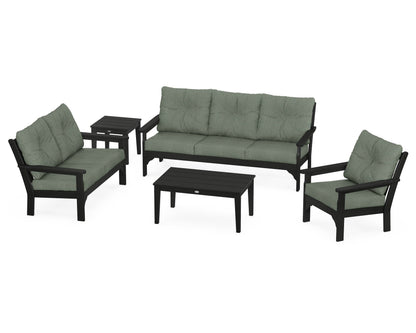 POLYWOOD® Vineyard 5 Piece Deep Seating Set in Black / Cast Sage