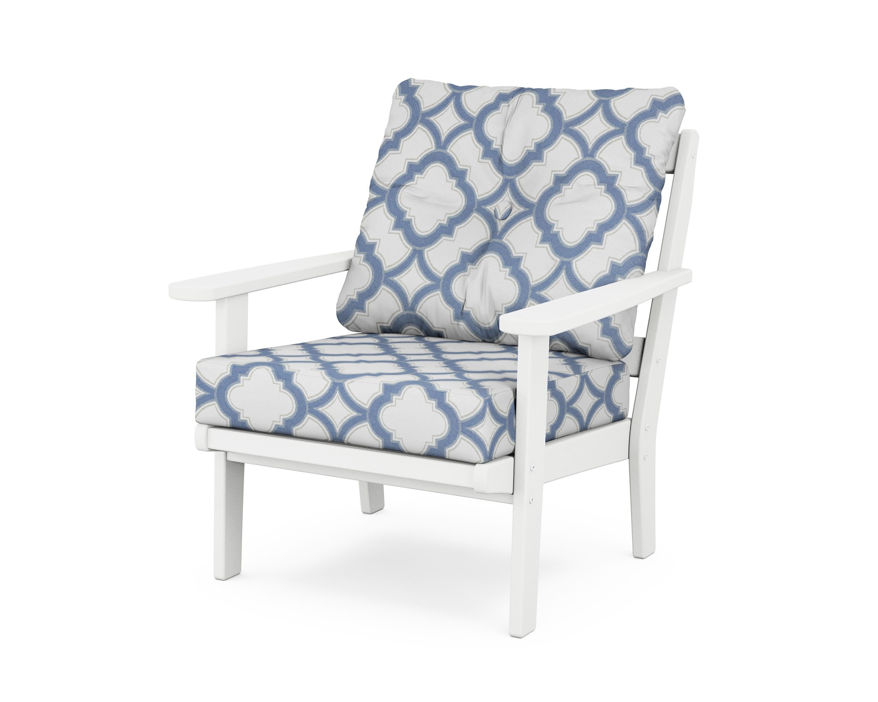 POLYWOOD® Mission Deep Seating Chair in White / Trellis Sky Blue