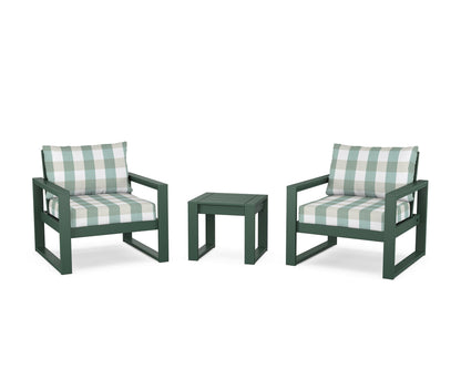POLYWOOD® EDGE Sectional 3-Piece Deep Seating Set in Green / Buffalo Plaid Glacier Spa