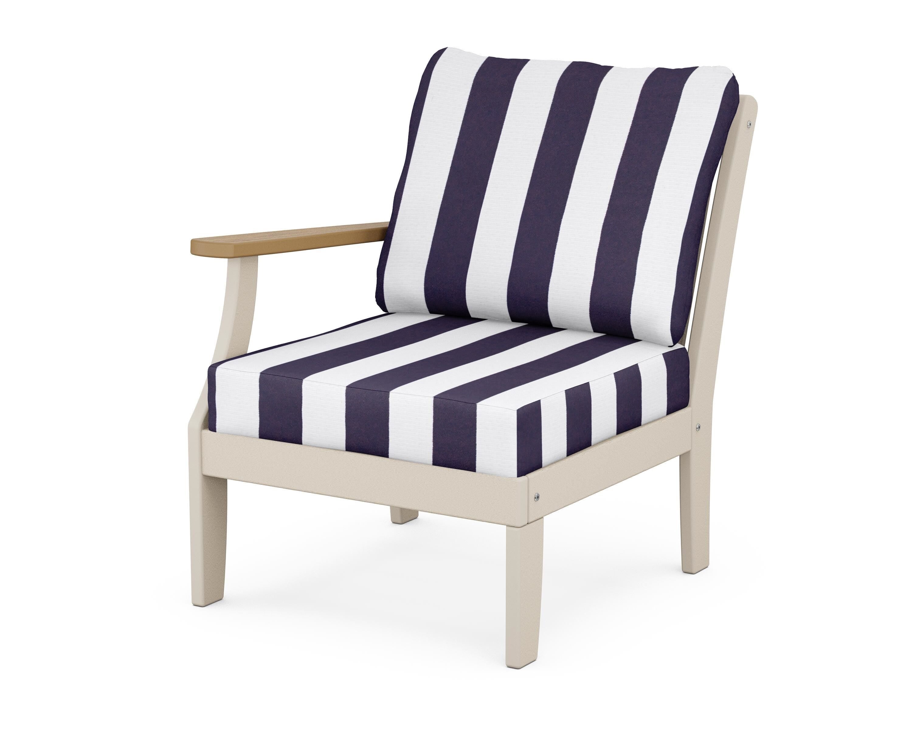 POLYWOOD® Braxton Modular Left Arm Chair in Sand / Natural / Cabana Stripe Navy