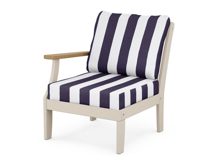 POLYWOOD® Braxton Modular Left Arm Chair in Sand / Natural / Cabana Stripe Navy