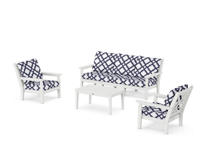 POLYWOOD® Chippendale 4-Piece Deep Seating Set with Sofa in White / Trellis Navy