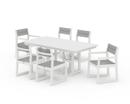POLYWOOD® EDGE Sling 7-Piece Farmhouse Dining Set in White / Metallic Sling
