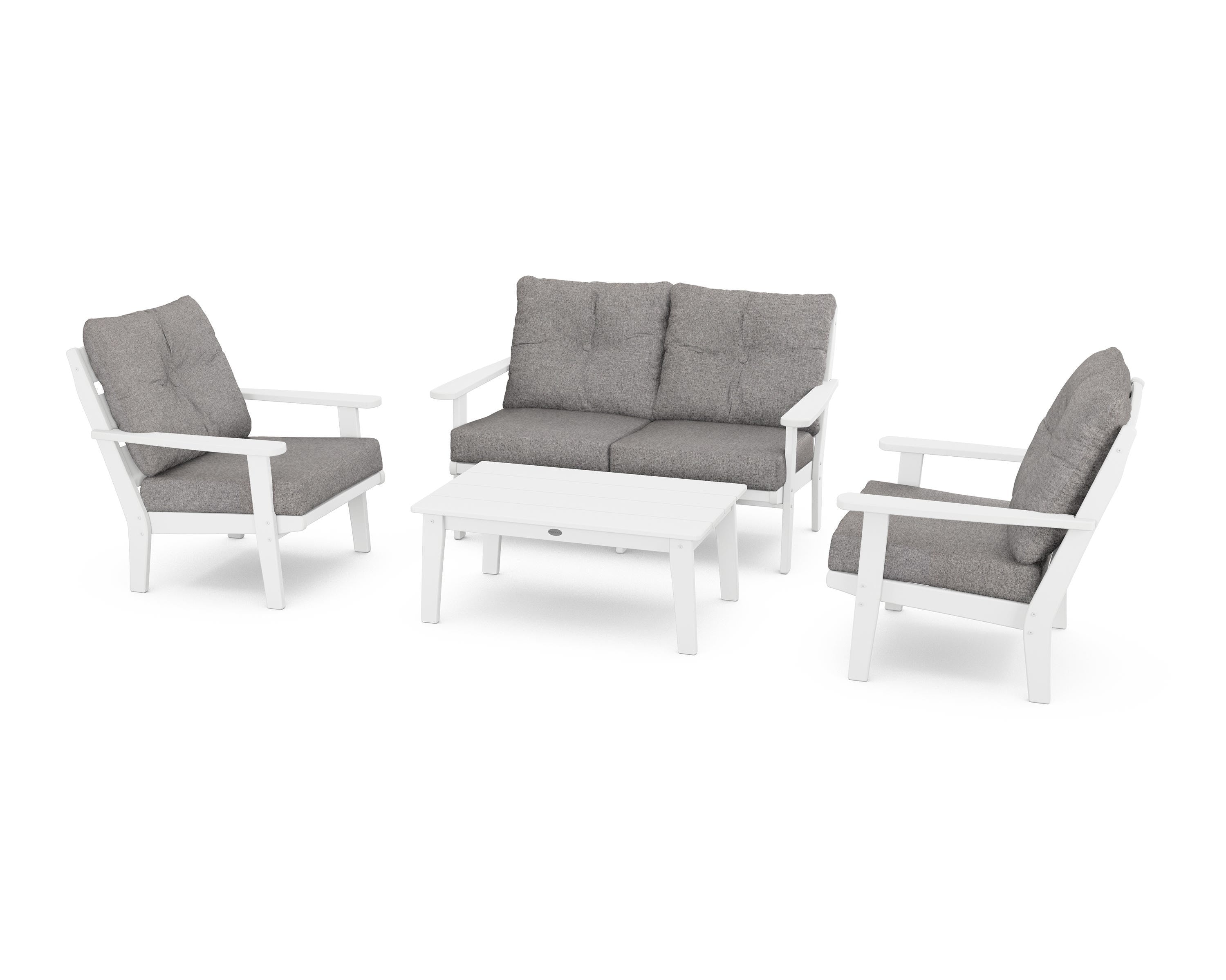 POLYWOOD® Lakeside 4-Piece Deep Seating Set in White / Grey Mist