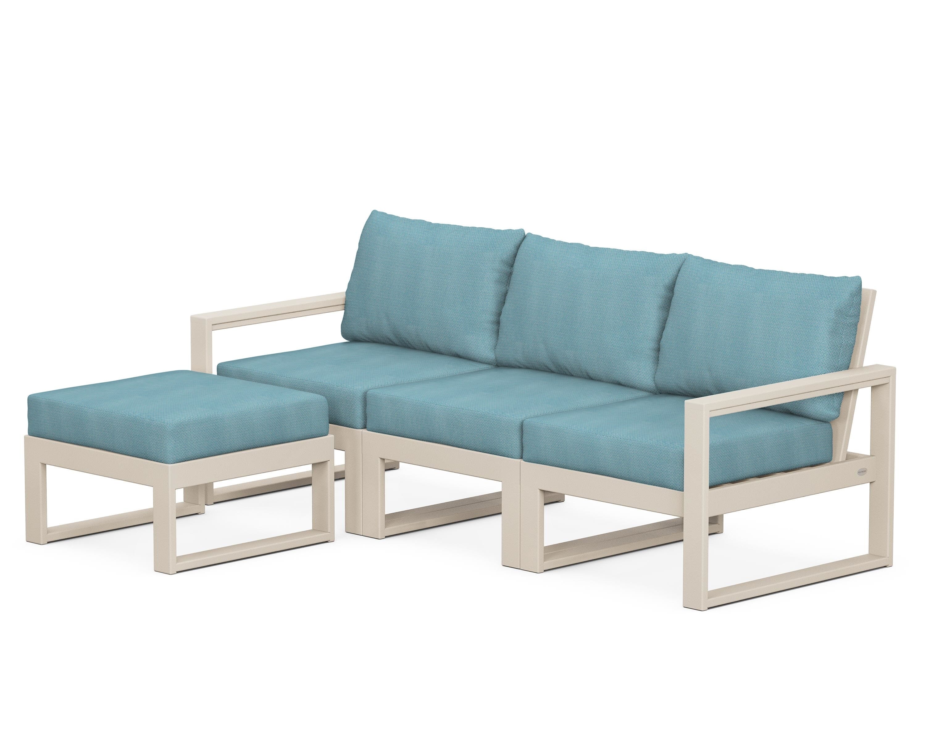 POLYWOOD® EDGE 4-Piece Modular Deep Seating Set with Ottoman in Sand / Lattice Sky Blue