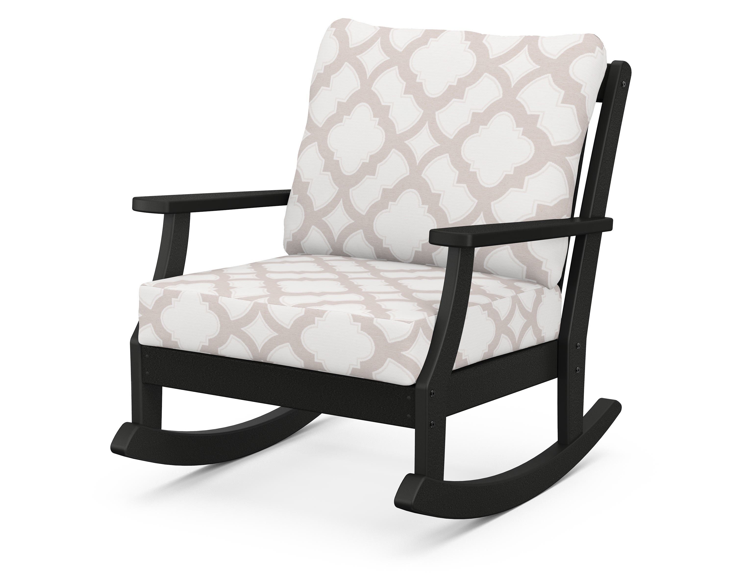POLYWOOD® Braxton Deep Seating Rocking Chair in Black / Trellis Dune Burlap