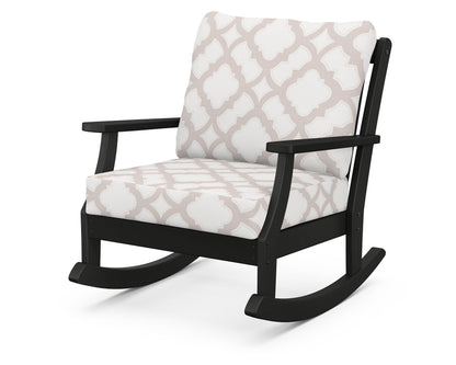POLYWOOD® Braxton Deep Seating Rocking Chair in Black / Trellis Dune Burlap