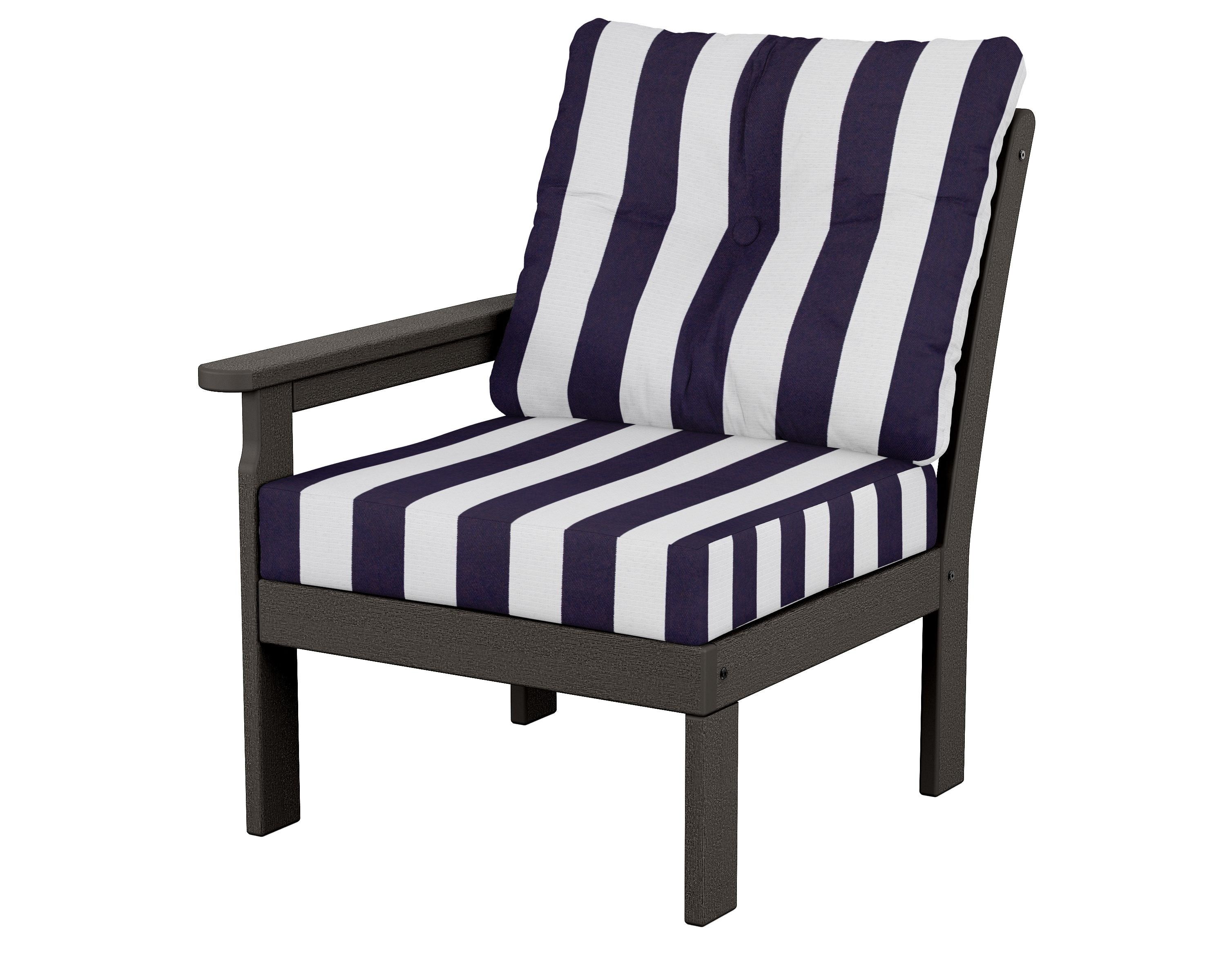 POLYWOOD® Vineyard Modular Left Arm Chair in Vintage Coffee / Cabana Stripe Navy
