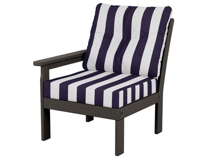 POLYWOOD® Vineyard Modular Left Arm Chair in Vintage Coffee / Cabana Stripe Navy