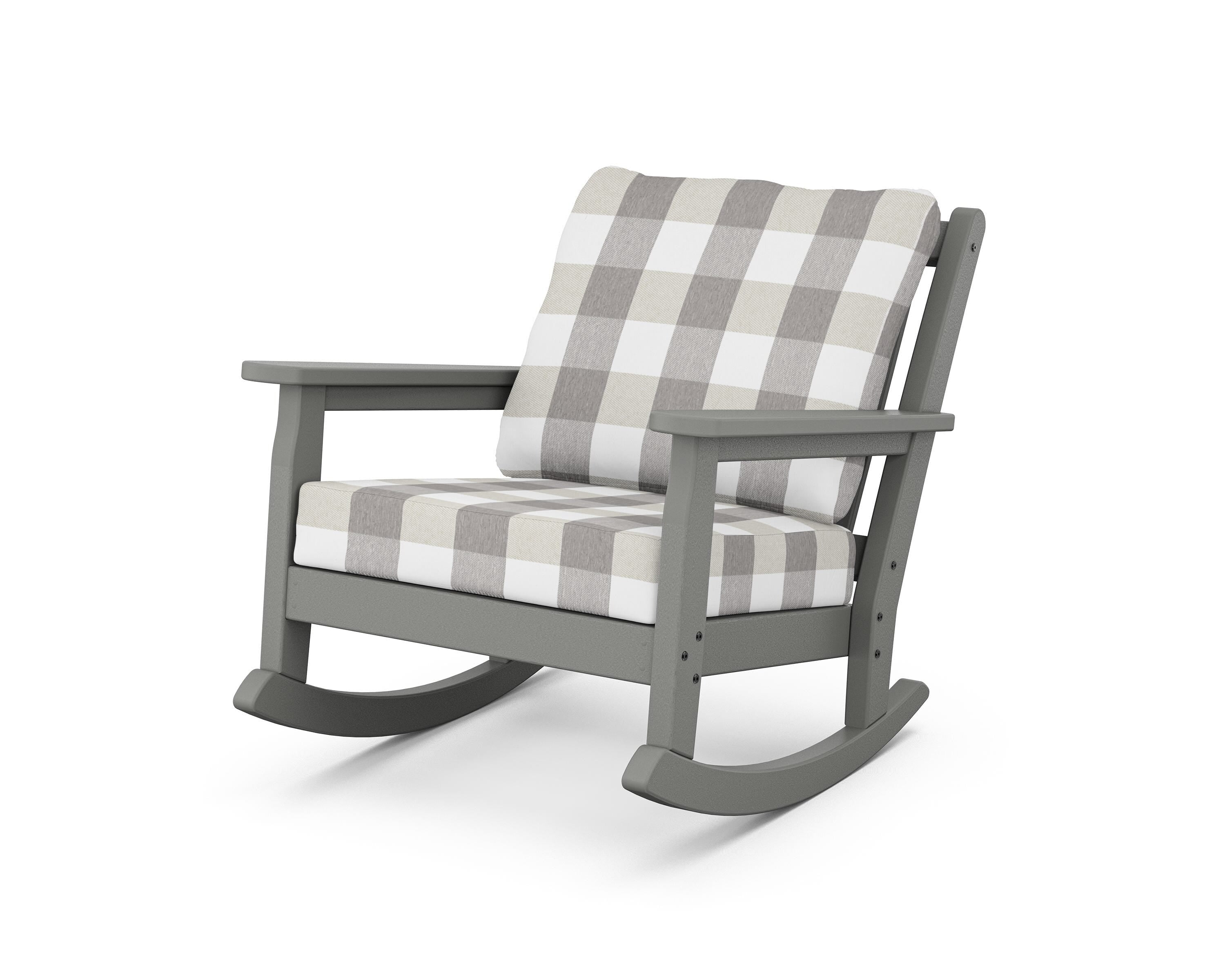 POLYWOOD® Chippendale Deep Seating Rocking Chair in Slate Grey / Buffalo Plaid Grey Mist