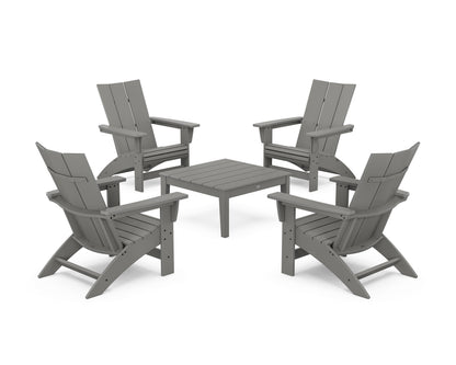 POLYWOOD® 5-Piece Modern Grand Adirondack Chair Conversation Group in Slate Grey