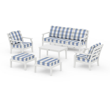 Draper James™ by  POLYWOOD® Savannah 6-Piece Lounge Sofa Set in White / Buffalo Plaid Sky Blue