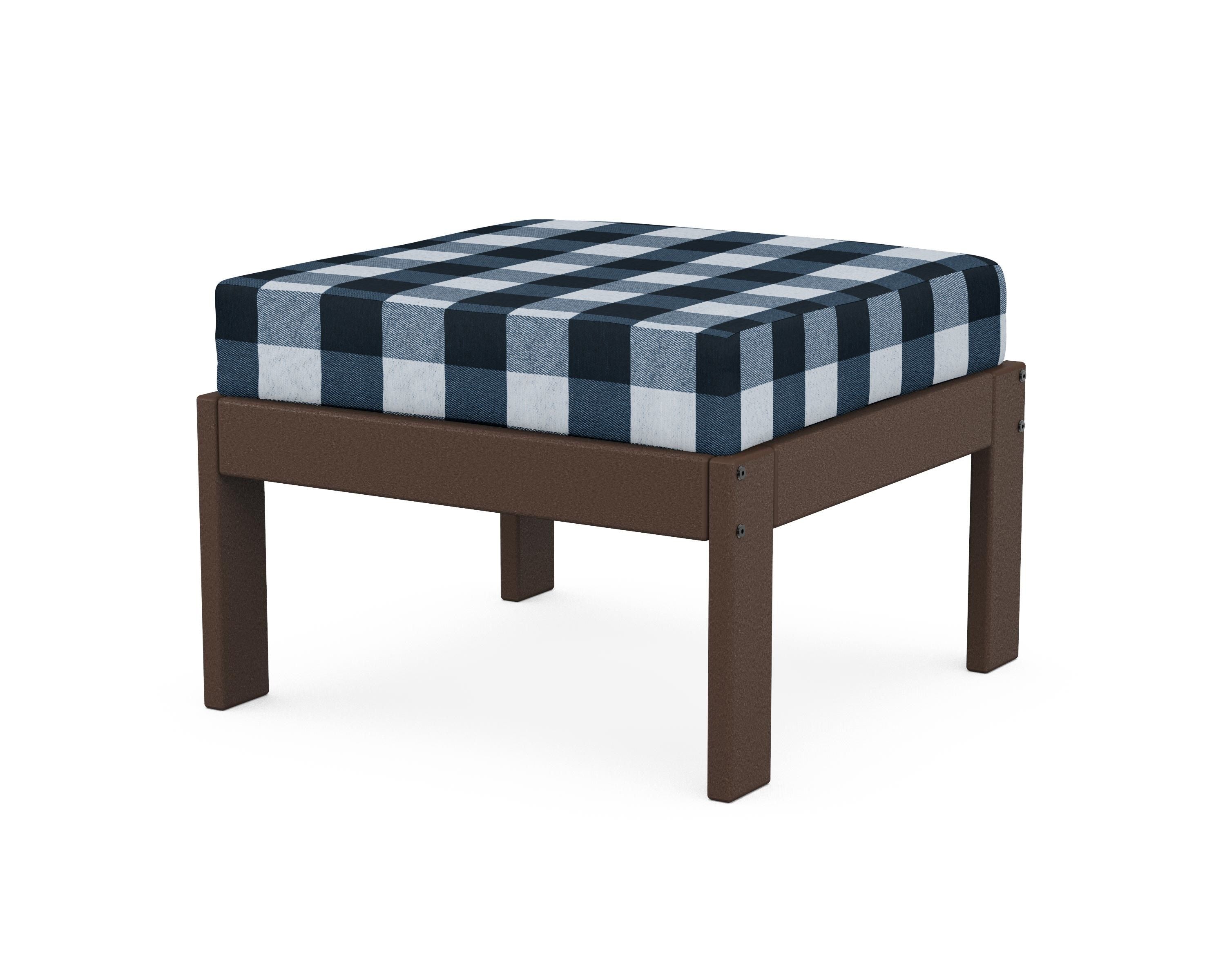 POLYWOOD® Vineyard Modular Ottoman in Mahogany / Buffalo Plaid Marine Indigo
